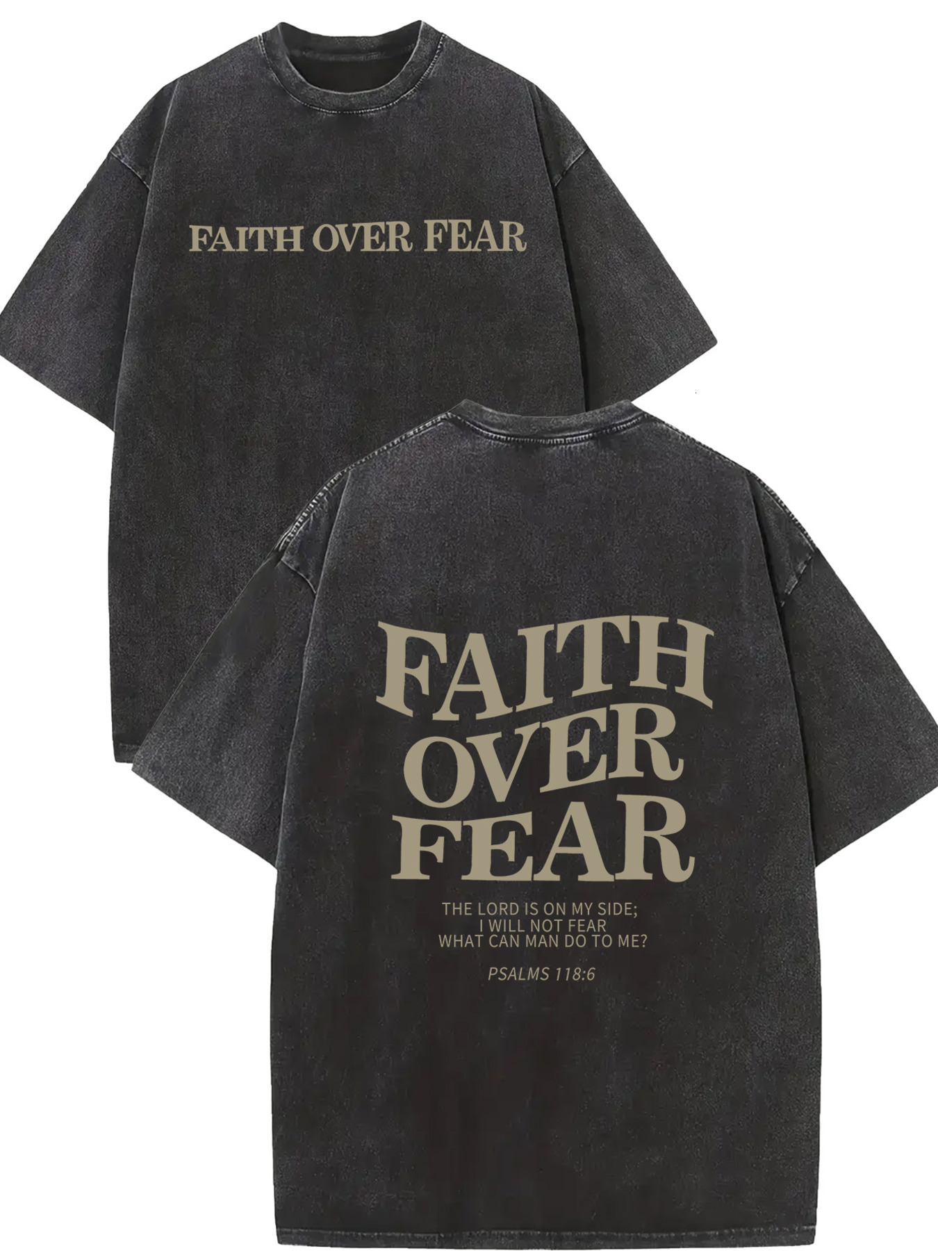 Men's T shirt FAITH OVER FEAR Batik Dyed Cotton Vintage Trendy T-shirt, Short Sleeved Round Neck T-shirt, With A Certain Thickness For Summer Wea