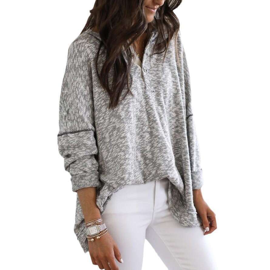 2024 Autumn/Winter TEMU New Hoodie Solid Color Fashion Top Women's Knitted Shirt