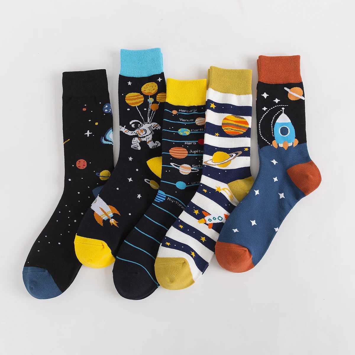 5-6 pairs of new high-quality pure cotton mens socks for womens happy fashion novel skateboarding crew casual fun mens socks W240905