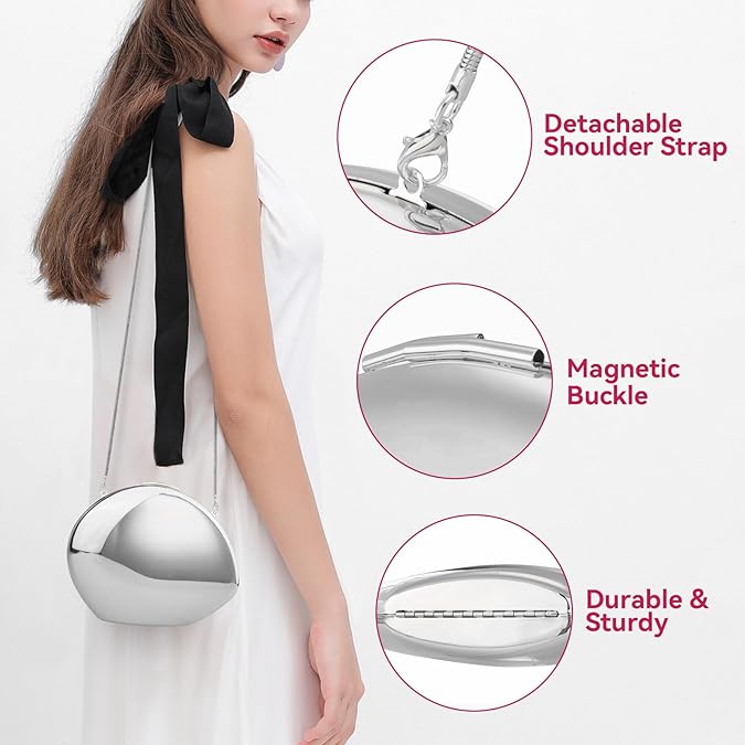 Evening Clutch Purse for Women Metal Acrylic Reflective Shoulder Bag Unique Handbag for Wedding Party Prom