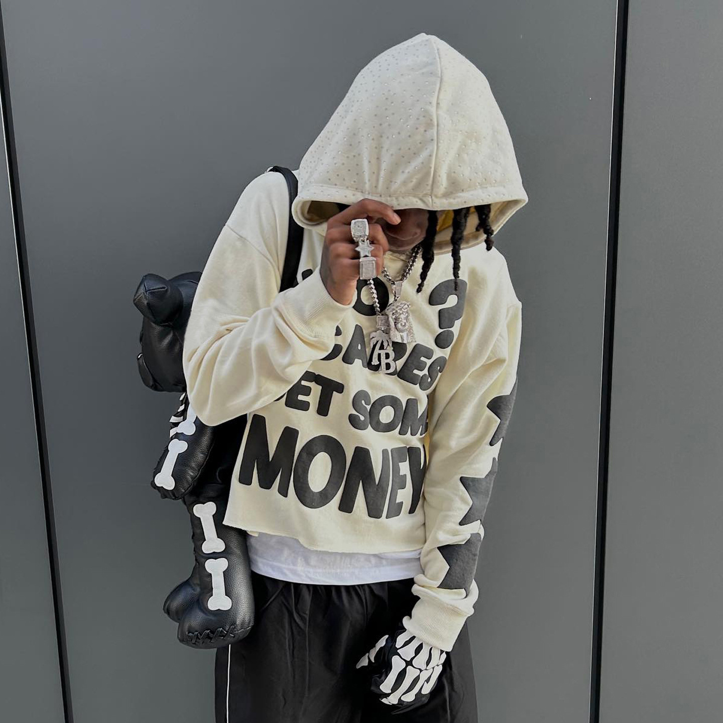 Men's Hoodies Y2K Retro Streetwear Hoodie Pull-Over Foam who cares Print and Rhinestone Design Sweatshirts