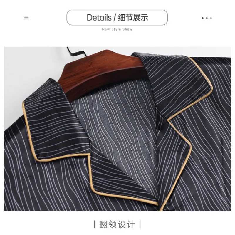 100kg Plus Size Mens 3pcs Pajama Set Silk Satin Short Sleeve Sleepwear Button Down Pjs Classic Loungewear Nightwear Home Clothes Y240906
