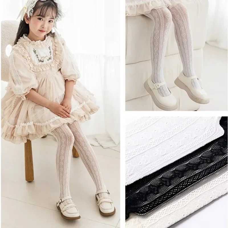 2024 New Summer Girls Tights Pure Cotton Breathable Mesh Beige White Black Children Princess Pantyhose Lolita Leggings For 2-12y Y240906