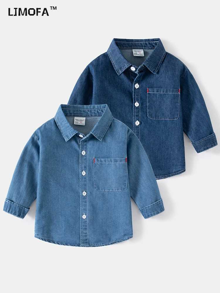 LJMOFA Childrens Blouse Boys 2024 Korean Fashion Denim Shirts Toddler Casual Academy Style Shirt Long Sleevet Cowboy Tops D427 Y240906
