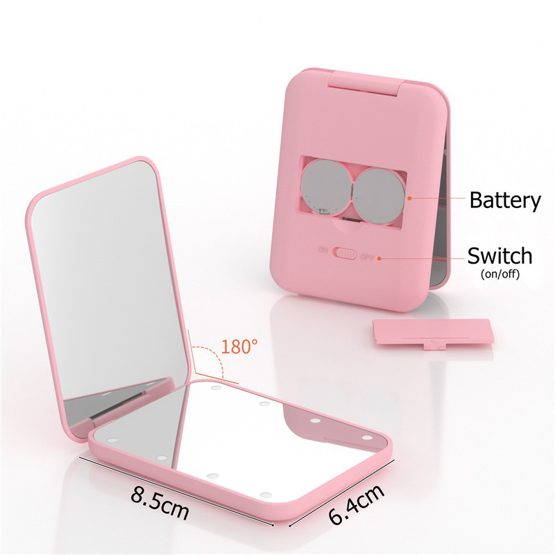 4 Colors Compact Mirror, 1x/2x Magnifying LED Pocket Mirror, Small Lighted Travel Makeup Mirror Folding, Handheld, 2-Sided Mini Mirror with Lights for