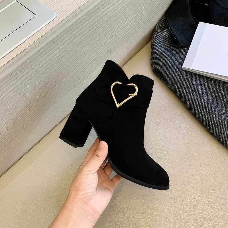Womens thick heel ankle boots solid color side zipper high heels fashionable short boots CL240906