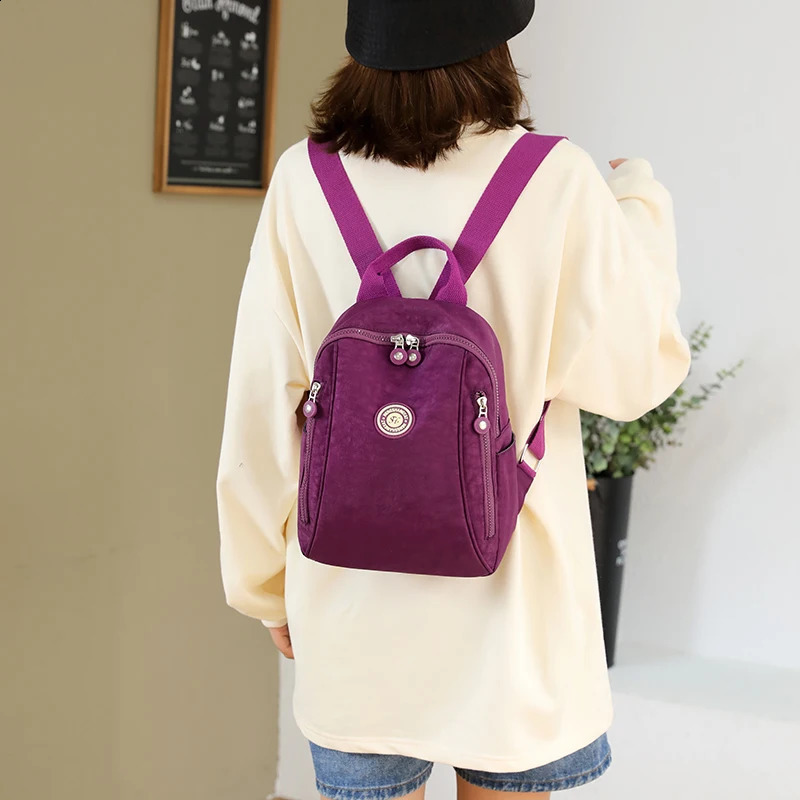 Lightweight student backpack fashionable womens waterproof nylon soft handle solid multi pocket travel zipper 240906