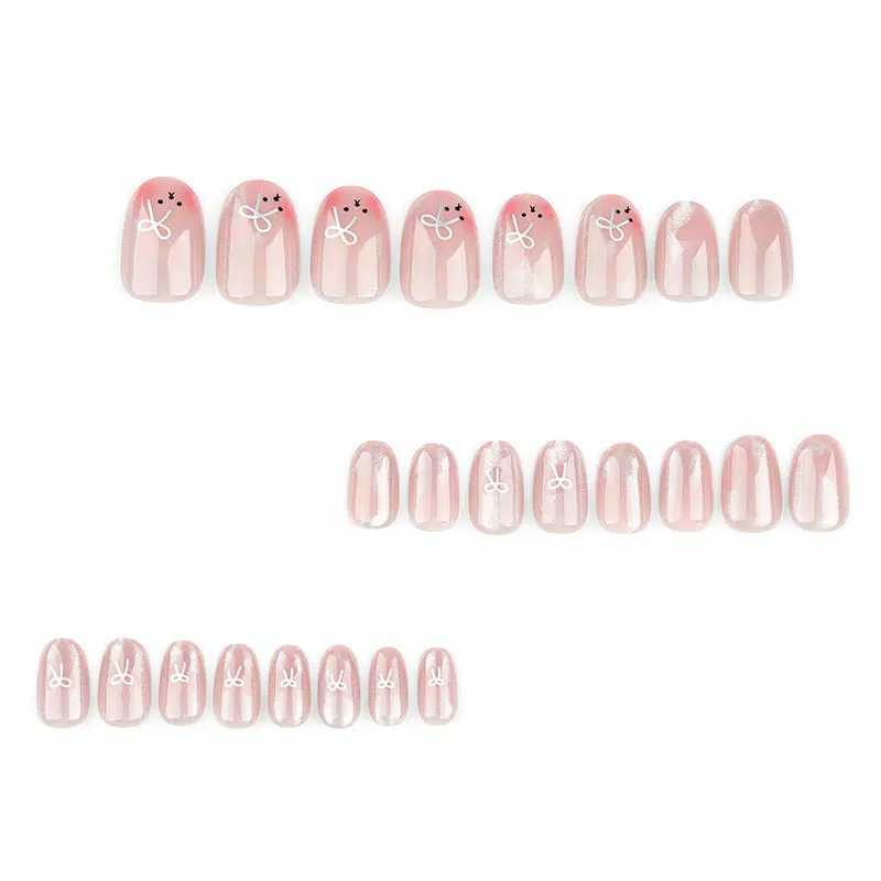 24 pieces/box wearable cute girl sweet cats eye bow short powder blusher hand made false nails W240905