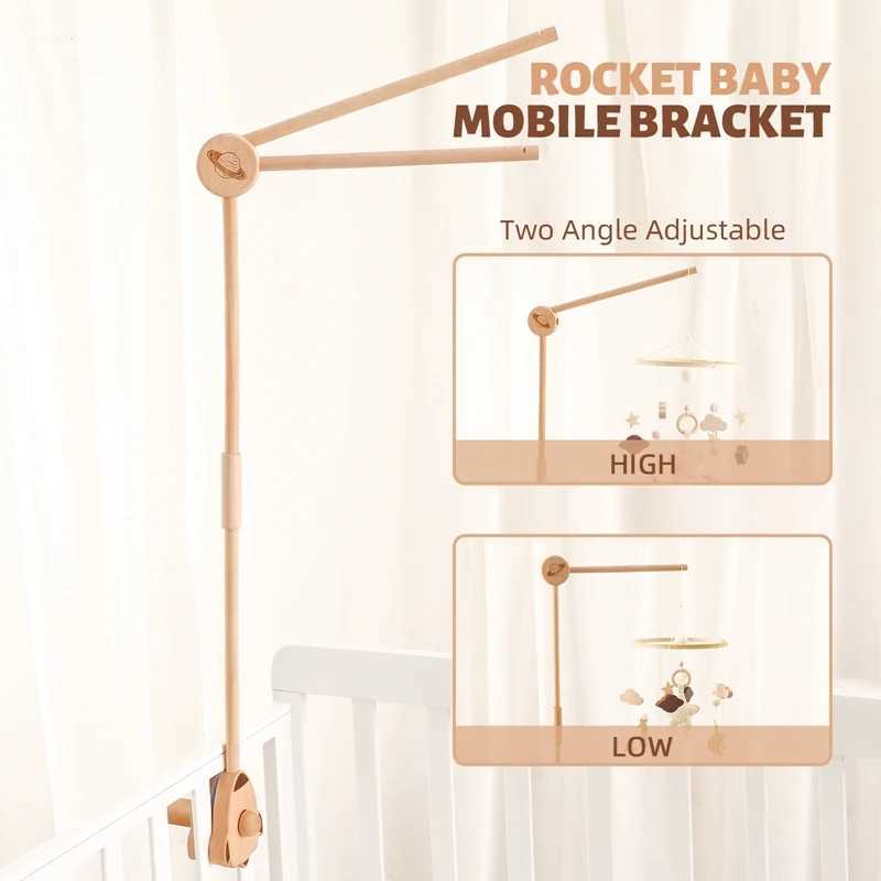 Wooden baby rocket bed bell holder planetary pattern newborn mobile baby bed hanger toy holder adjustable frame bedding W240815