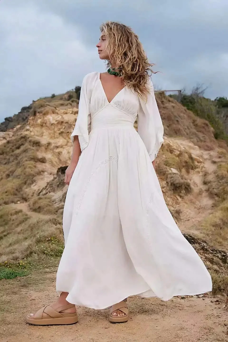 Arrival Solid Color Long Beach Dress Sexy V-neck High Waist Chiffon Dress Flame Sleeves Summer Vestidos Sleeveless 240906