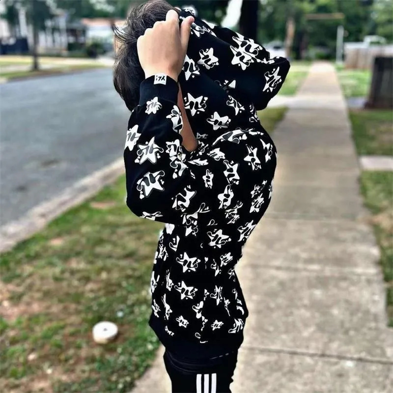 Zipper Hoodie Star Printed Gothic Punk Sweater Mens Hoodie Sports Coat Zipper Gothic Long Sleeve Super Dalian Hoodie Y2K 240905