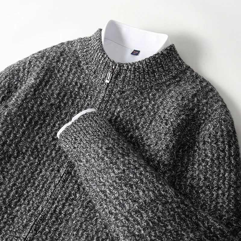 Autumn And Winter New Best-Selling 100% Wool Cardigan Men Stand Collar Long Sleeve Business Casual Warm Coat Zipper Sweater. Y240906