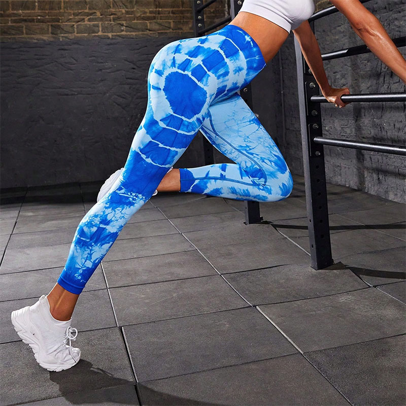 Seamless peach buttocks, high waist, buttocks lifting, tie dyed yoga tight pants, quick drying sports, running, fitness clothes for women