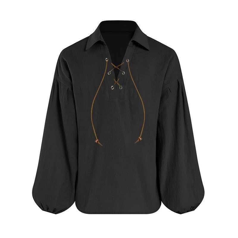 Boys Medieval Pirate Shirt Kids Renaissance Lace up Halloween Scottish Jacobite Ghillie Costume Tops Y240906