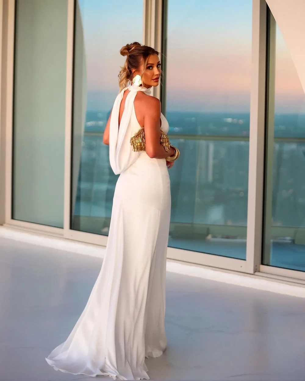 White Sexy Mermaid Evening Dress High Neck Backless Long Prom Formal Party Gown Celebrity Wear Robe De Soiree Custom Made