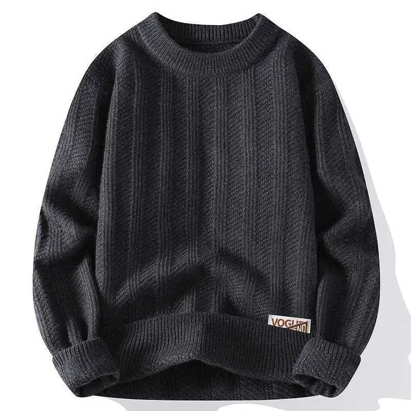 Fine Mens Fashion Autumn Winter British Style Slim Trend Stripes with Solid Color Crew Neck Pullover Sweater Casual Knitwear Y240906