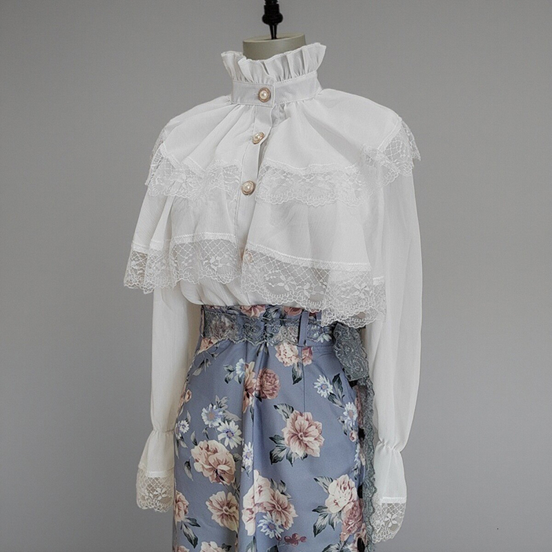 Vintage French Women Shirts Lace Lolita Elegant Long Sleeve Flounce Blouse High Quality Office Lady New Fashion Chic Female Tops
