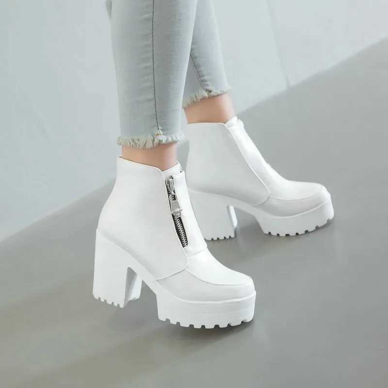 Black and white platform feet womens high heels high heels womens zippers autumn womens boots CL240906