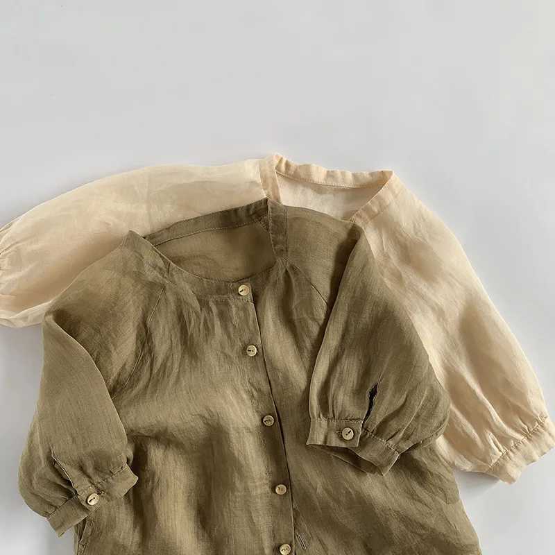 Summer Fashion Lightweight Plain Baby Tops Single-breasted Girls Long-Sleeved Linen Shirt Kids Sunscreen Clothing For 1-8 Years Y240906