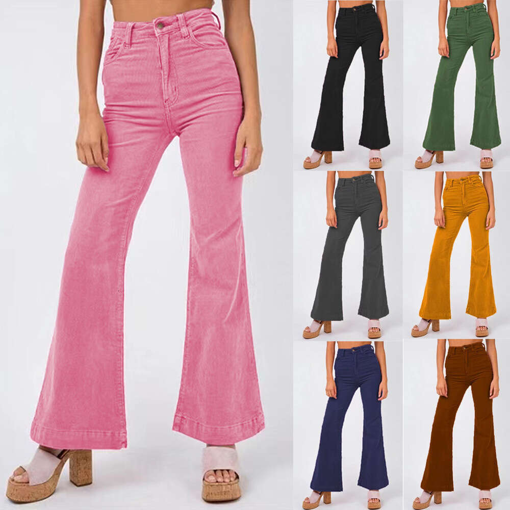 2024 Spring Fashion New Corduroy Bellbottom Wide Leg Pants, Women's Street Solid Color Casual