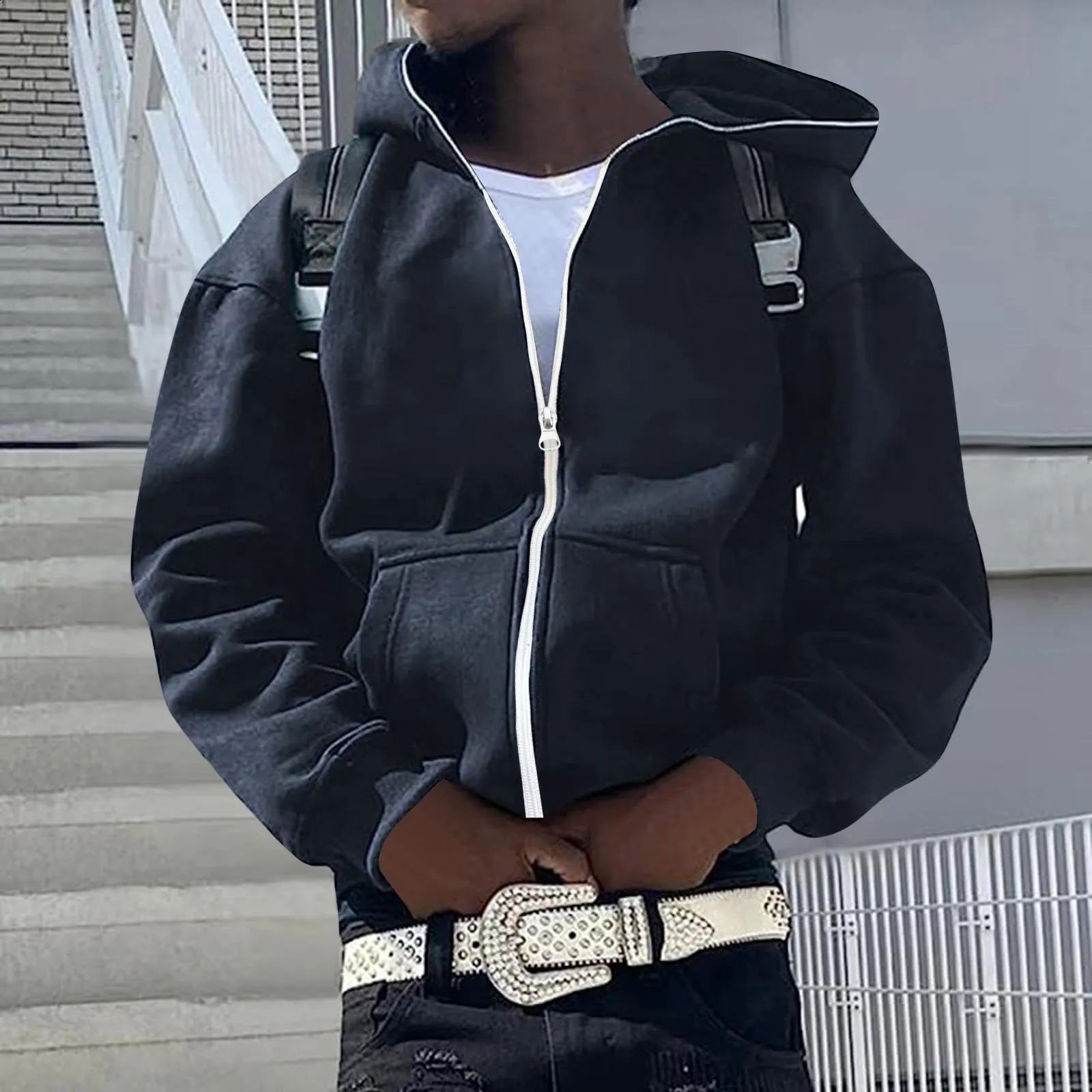 Mens And Womens Hooded simple pocket long sleeve loose Casual Hip Hop Hooded Streetwear Cardigan Boondocks Hoodie for Men 240906
