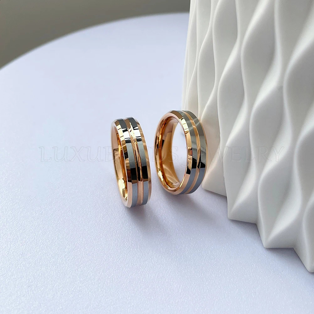 Tungsten Wedding Couple Ring 8mm Flat Center Grooved Beveled Edges Polished Finish Comfort Fit Aesthetic Accessories Jewelry 240905