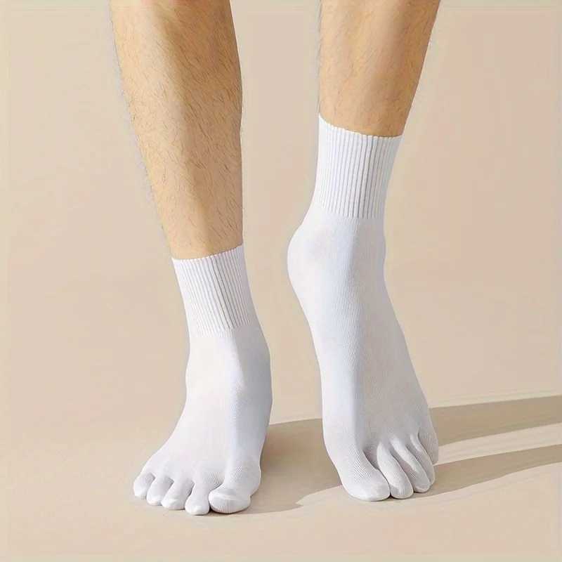 3Pairs Mens Toe Socks Sweat Absorption Breathable Ultra-Soft Solid Color Five Fingers Sock Comfortable High Quality Middle Sox Y240906