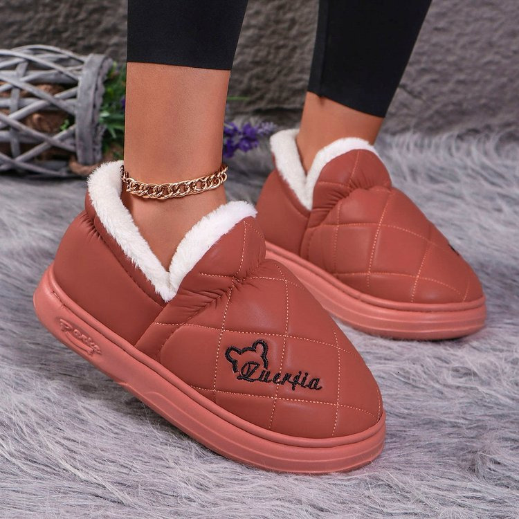 Bag with cotton slippers PU waterproof autumn and winter women's non-slip warm thick bottom lovers home indoor and outdoor men's cotton shoe