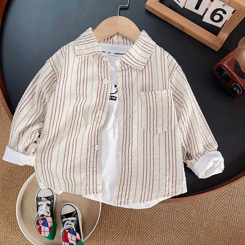 Spring and Autumn Collection for Young Boys Long Sleeve Plaid Shirts with Trendy Korean Design Perfect for the Upcoming Season Y240906