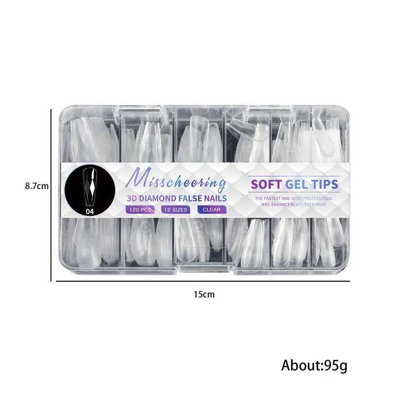 New 120/140pcs square almond coffin nail extension tip Natural transparent full cover nail Bimorph diamond soft gel nail tip W240905