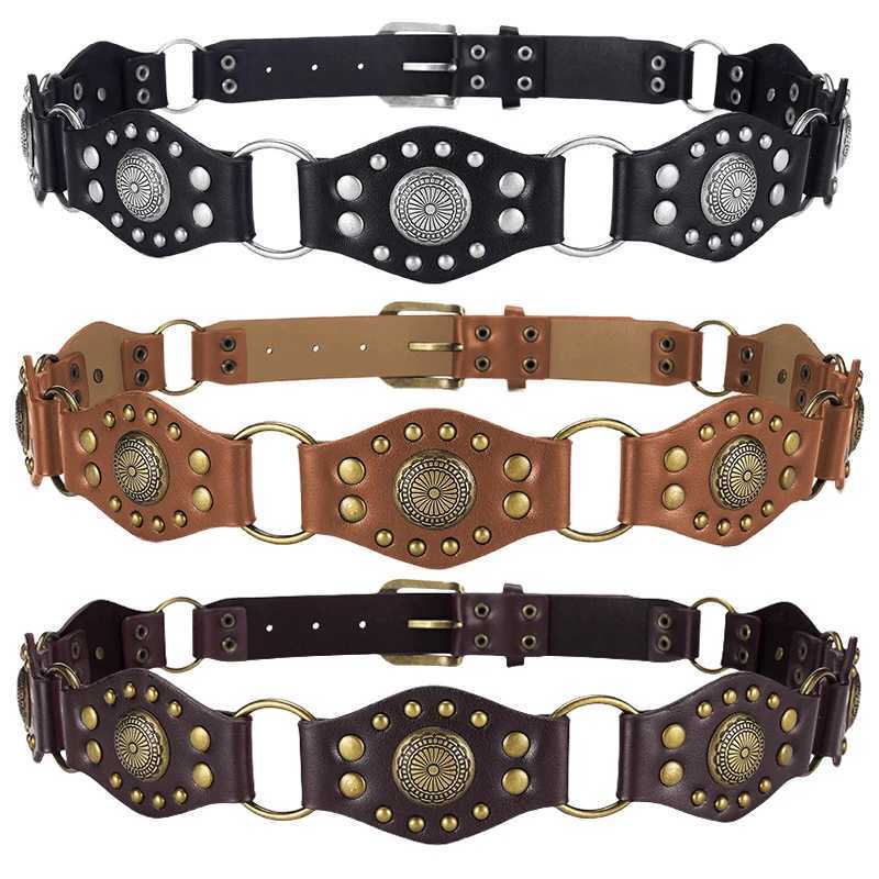 Gothic retro womens belt personalized trend Pu leather splicing girl fashion casual fully matched dress buckle belt W240905
