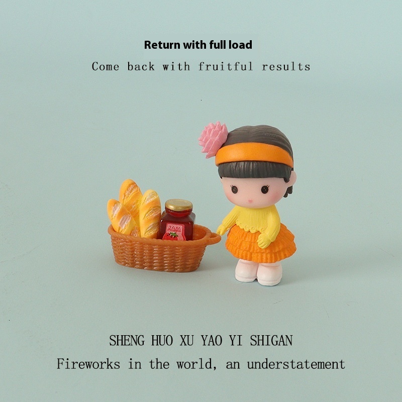 Mini Cute Bread Jam Girl Resin Creative Crafts Doll House Micro Landscape Scene Home Decoration