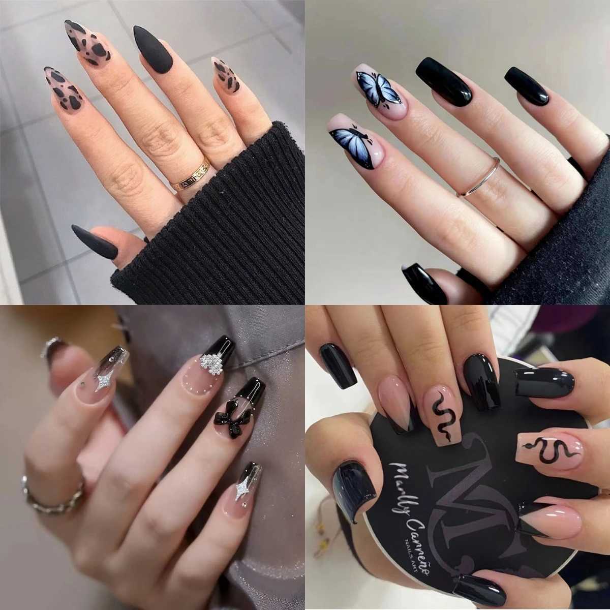 24P fashionable fake nails with design leopard full cover fake fingernails black brown thin high-heeled shoes pressed on French artificial nail glue W