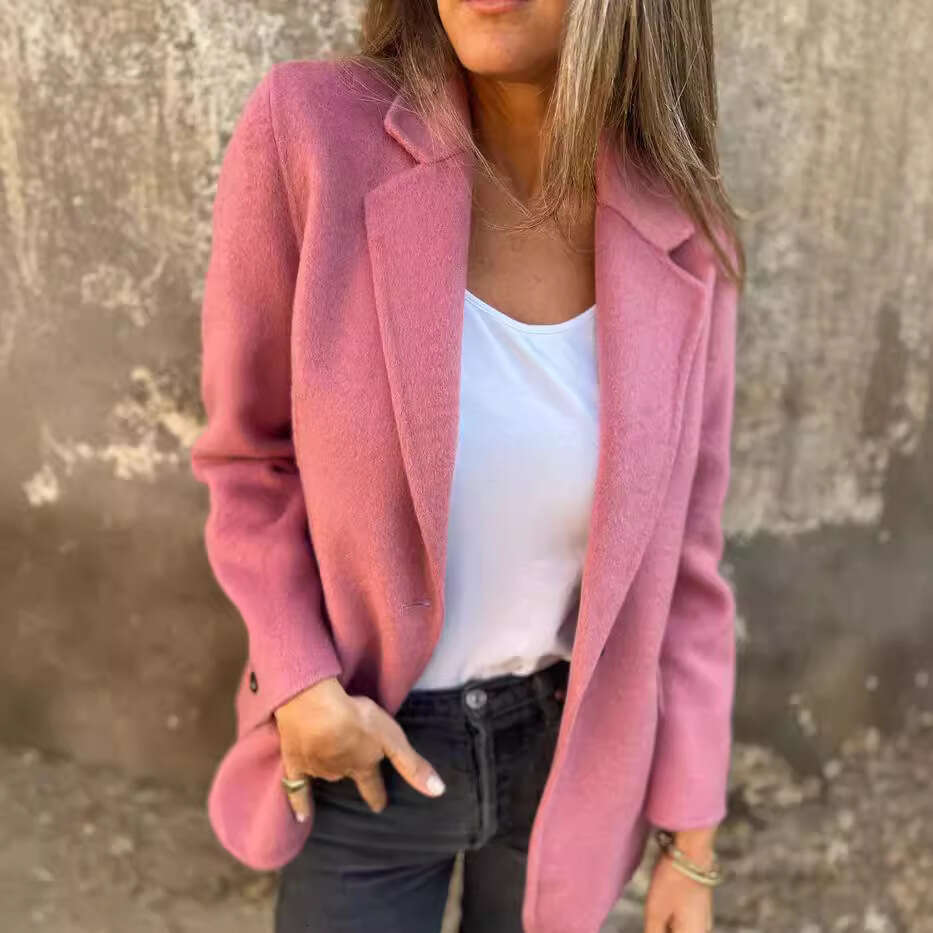 2024 Autumn/Winter Casual Button Solid Color Woolen Coat Jacket