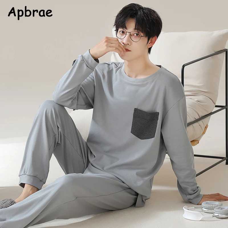 100% Pure Cotton Pajamas for Men Autumn Winter Fashion O-neck Pajama Long Sleeved Full Pants Sleepwear Plus Size L-3XL Homewear Y240906