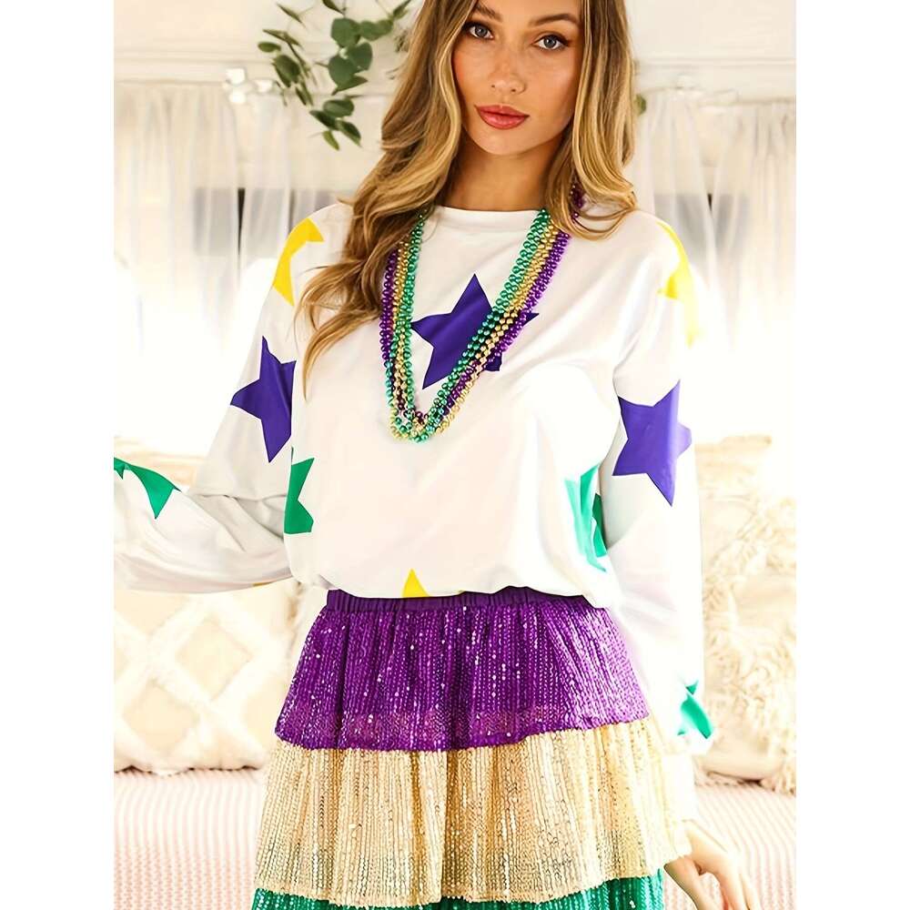 2024 Spring and Autumn New Casual Long Sleeve Top Women, Star Printed Hoodie for Women