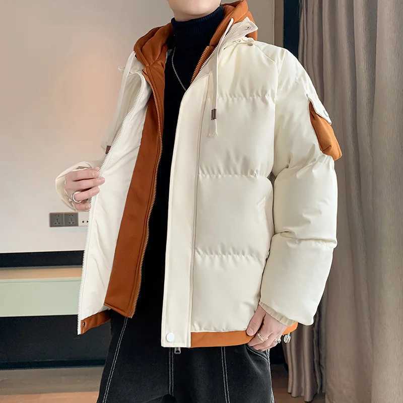 Casual 2024 Autumn Winter Mens Warm Cotton-Padded Jackets Outwear Hooded Down Coats Windproof Thicken Parkas Solid Top Clothing M240906