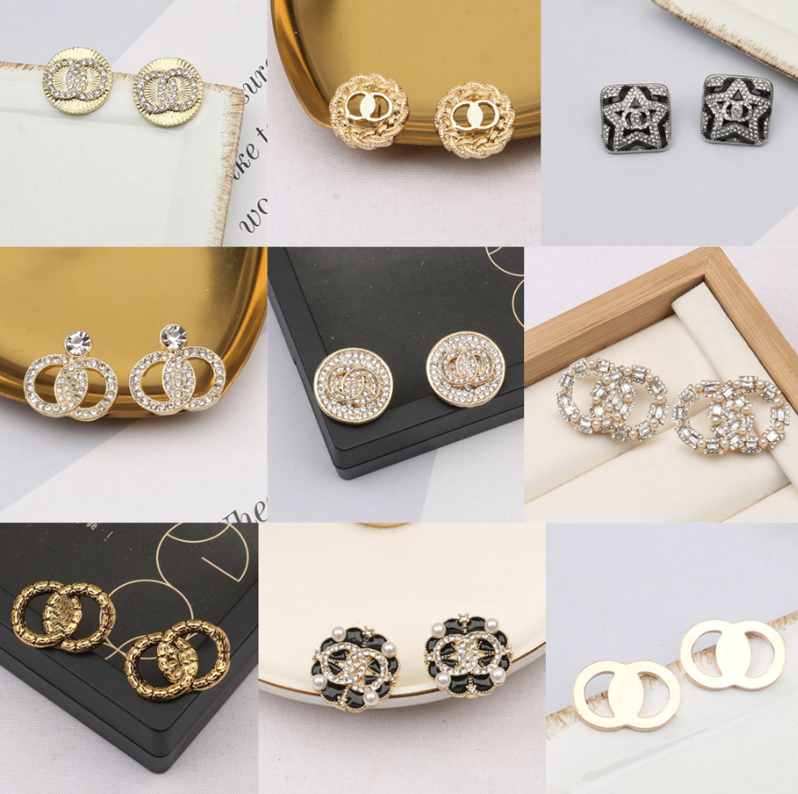 Fashion Designer Earrings Women Letters Stud Brand Earings Geometric Famous Crystal Rhinestone Pearl Jewelry Accessories