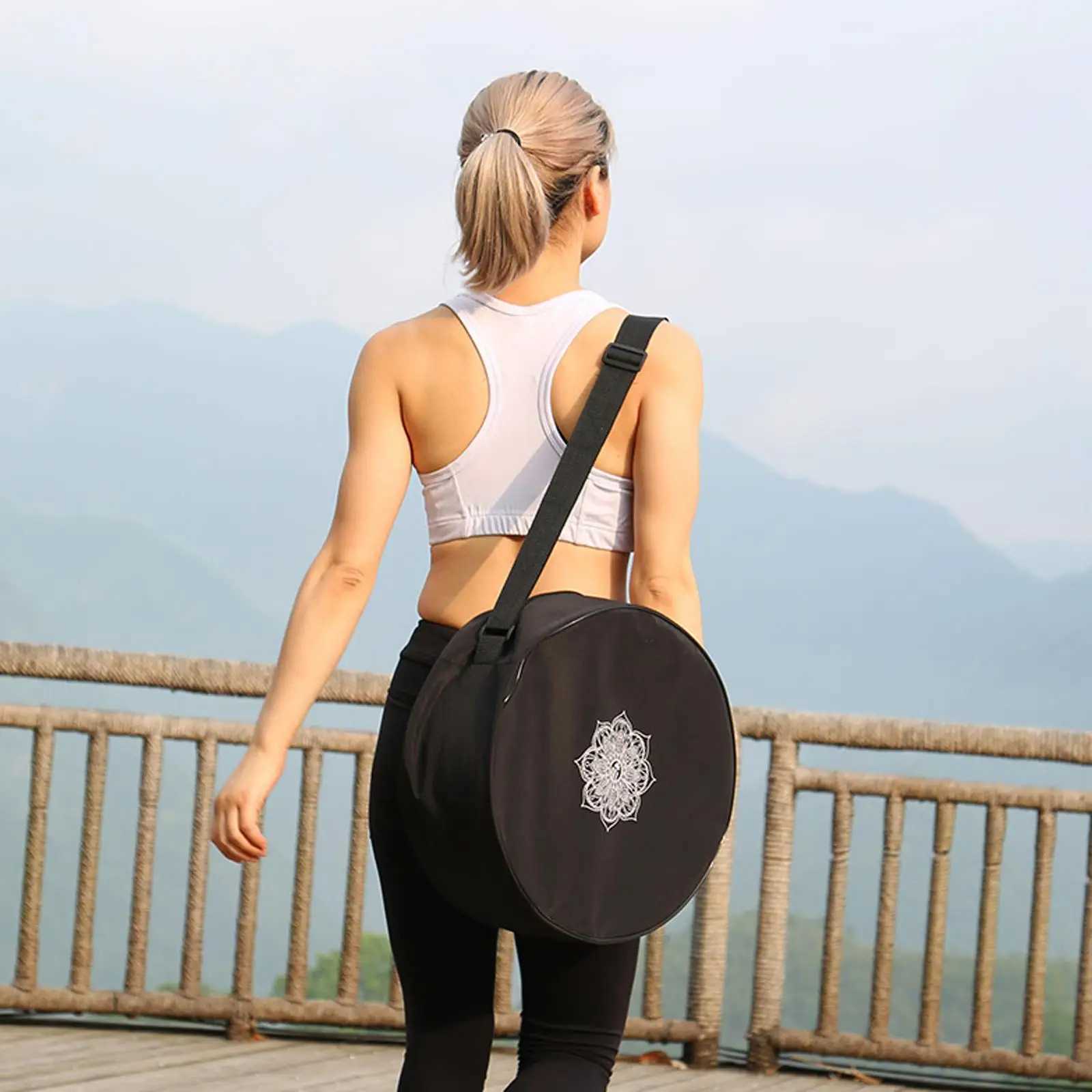 Home>Products>Yoga Wheel>Nylon Black Mandala Flower>Round Yoga Bag W240906