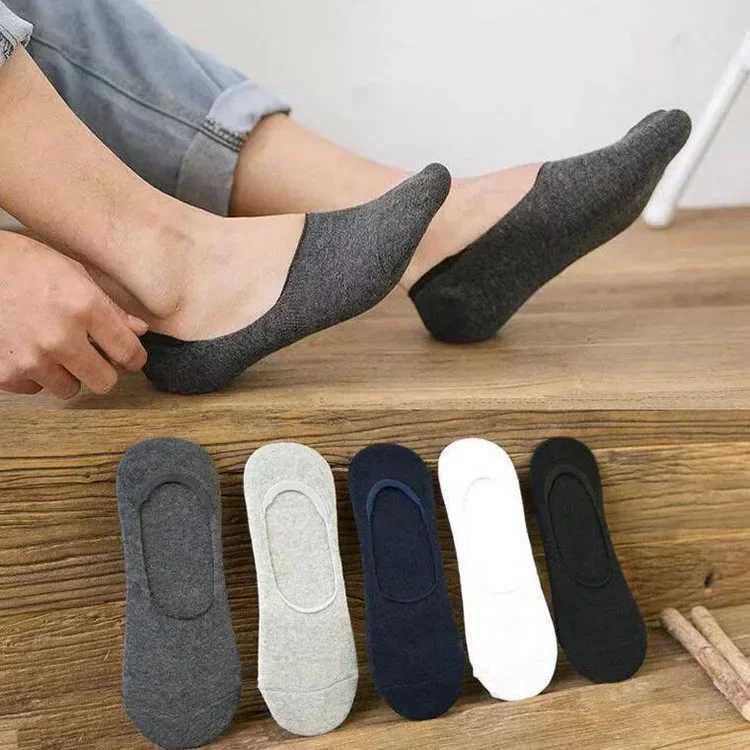 5/10pairs Summer Invisible Socks for Men Ankle Short No Show Low Cotton Black White Non-slip Silicone Thin Sock Breathable Y240906