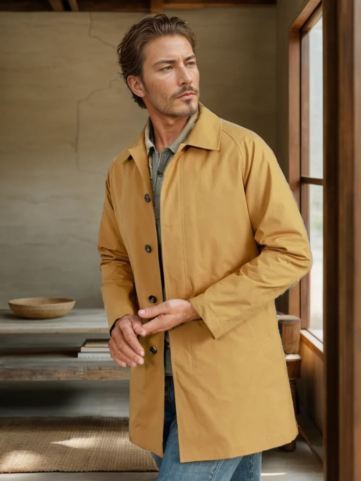 2024 mens windbreaker spring and autumn solid color longsleeved lapel coat singlebreasted casual long thin 240906