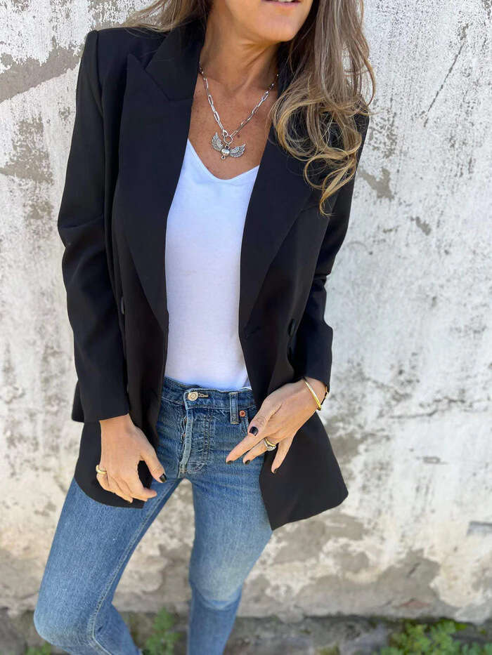 Autumn new solid color fashionable long sleeved suit jacket for women