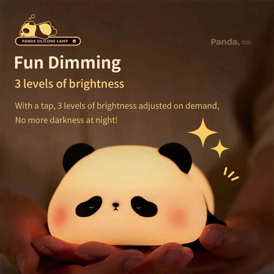 Panda Silicone Night Light USB Charging Bedlight Childrens Holiday Gift Bedroom Decoration Eye Protection Light W240816