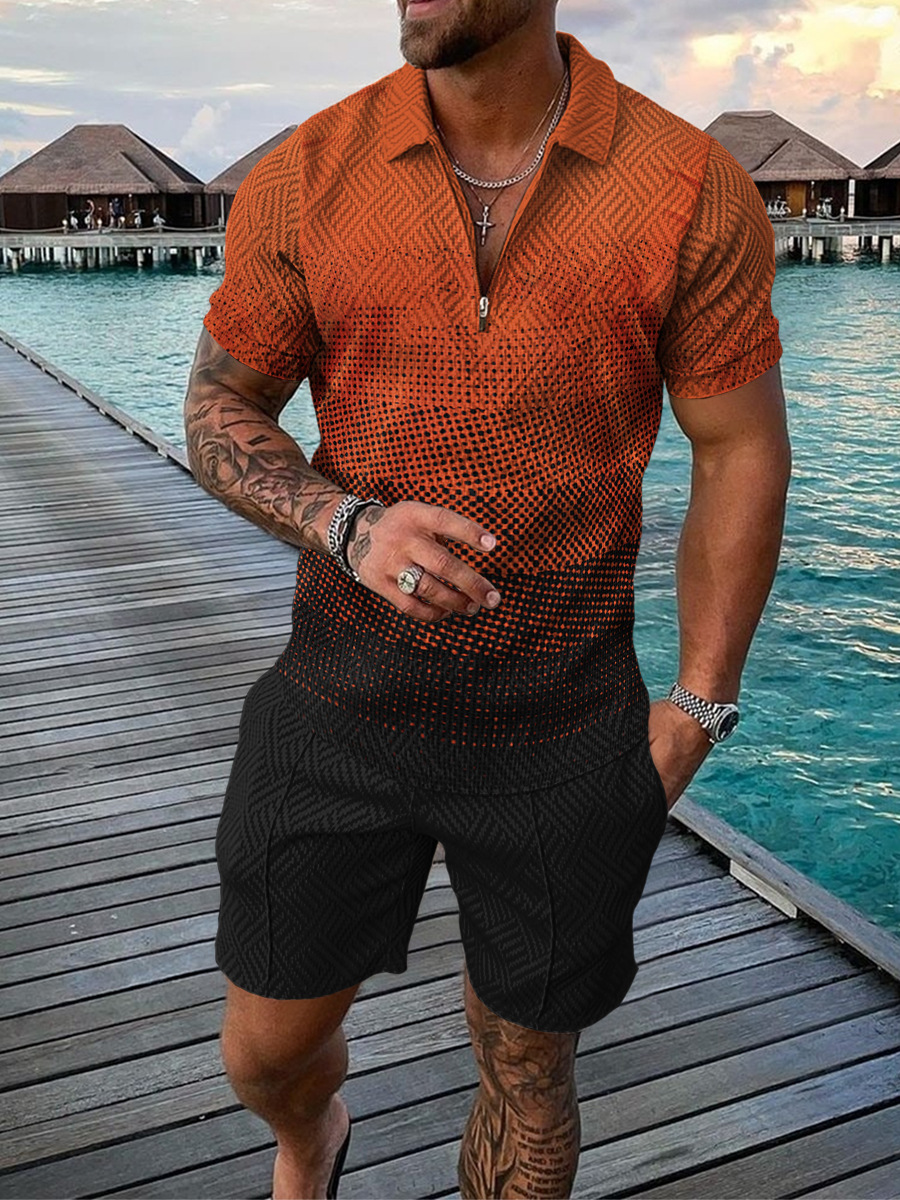 Mens Fashion Print Sets Men Tracksuit Jogging Golf Tee Shirt Polos Tops Shorts Casual Pant Active wear Set Fashion Short Sleeve Polo T-Shirts Plus Siz