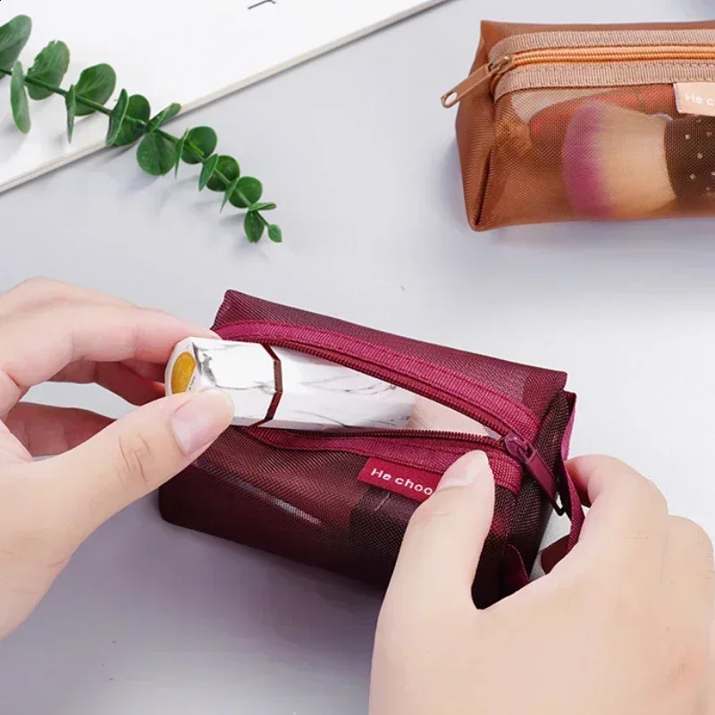 Black Series Retro Three way Square Nylon Mesh Coin Wallet Bag Capacity Key Lipstick Manager Zipper 240906