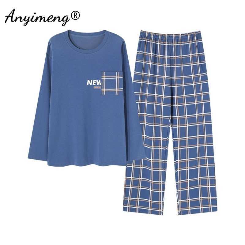 Autumn Winter L-3XL Leisure Men Pajamas Faux Cotton Fashion Round Collar Pajama Sets Long Sleeves Pijamas Gentleman Sleepwear Y240906
