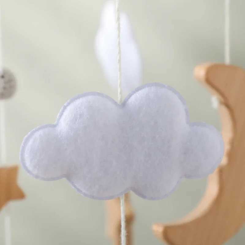 Wooden baby mouse mobile 0-12 months soft felt cartoon sheep star moon crescent music box hammock Bell mobile baby crib bracket toy W240815