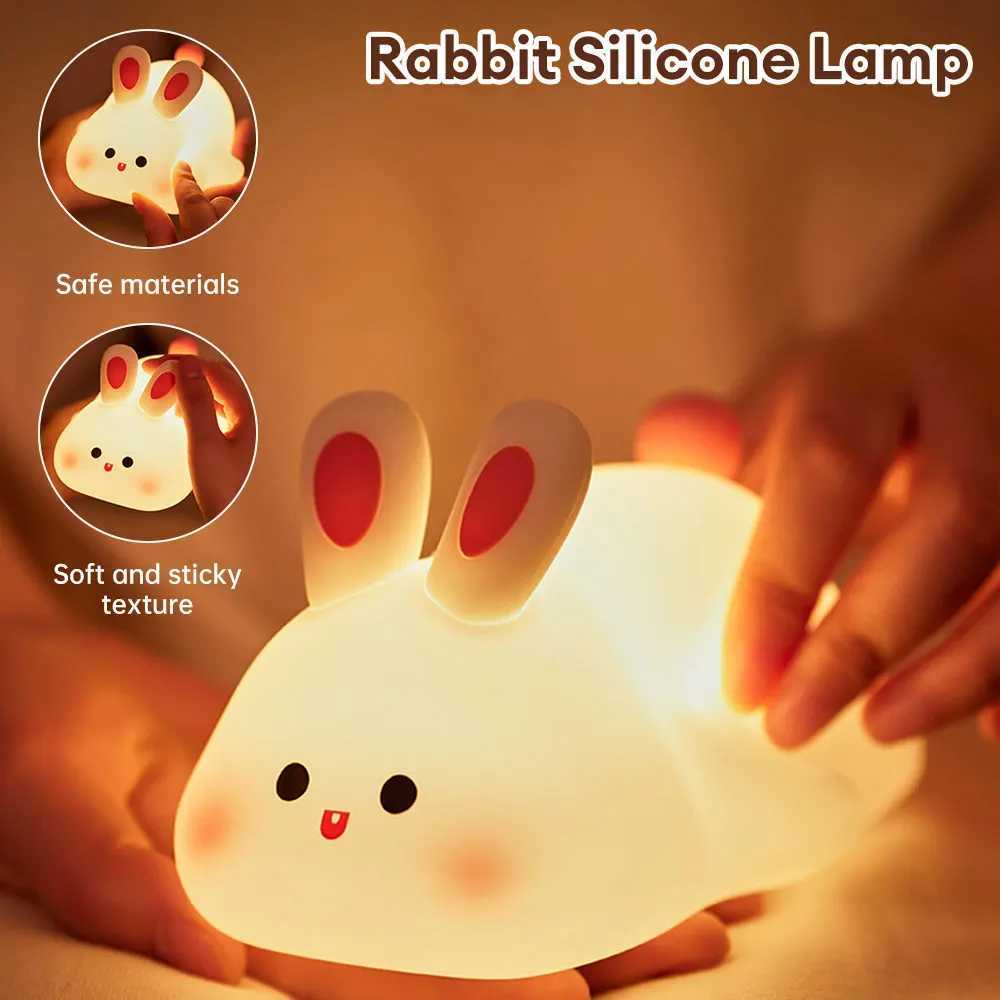 LED Cute Rabbit Silicone Light USB Charging Timer Bedside Decorative Light 3-level Dimmable Breast Feeding Kindergarten Night Light W240816