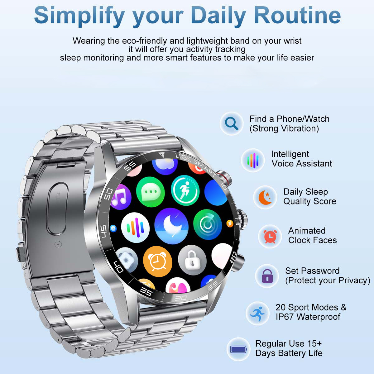 LIGE's new Bluetooth calling smartwatch, waterproof, step counting, multifunctional health monitoring, voice assistant, remote control, camera, w