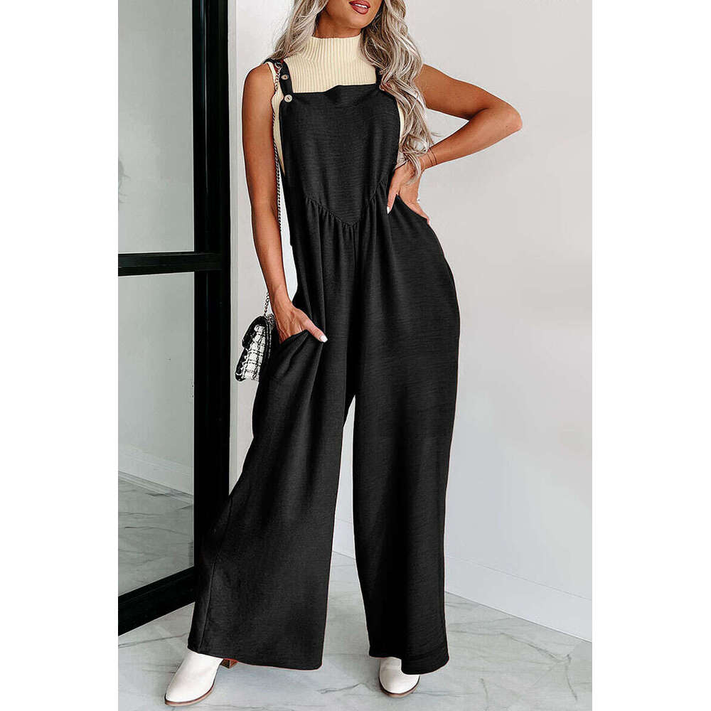 2024 Summer New Sleeveless Strap jumpsuit Women's Casual Loose Falling High Waist Wide Leg Pants Women